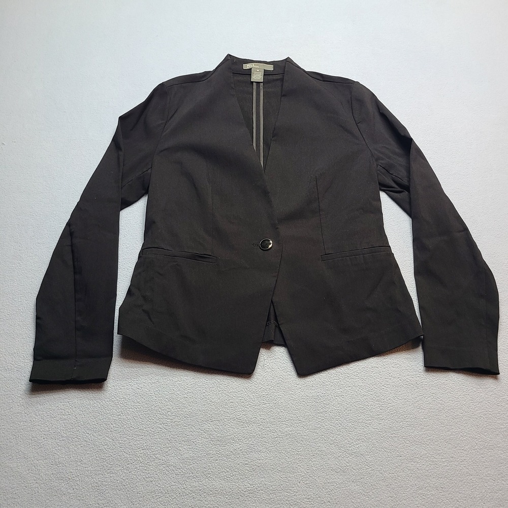 89th & Madison Blazer Women Medium Black Excellent Collarless Single Button